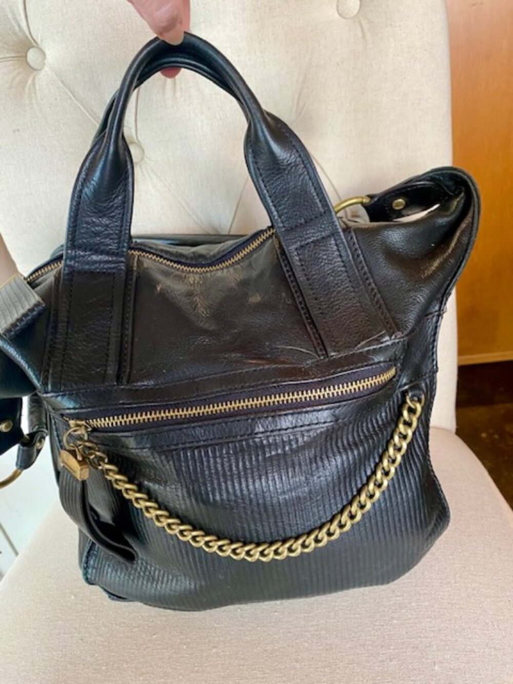 Gorgeous Vintage Y2K B. Makowsky Black Leather Convertible Satchel Bag